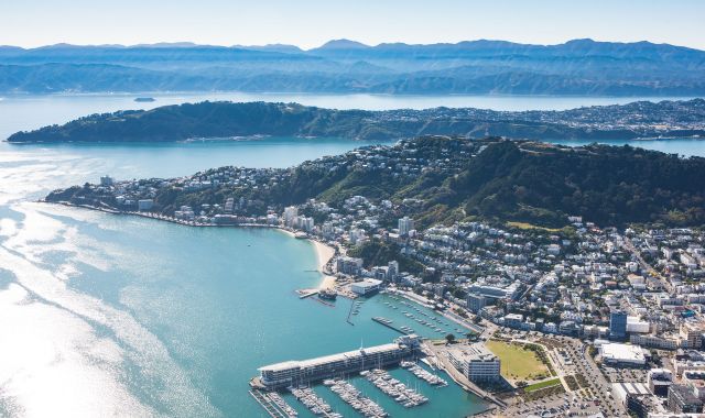 An aerial photo of Wellington harbour.