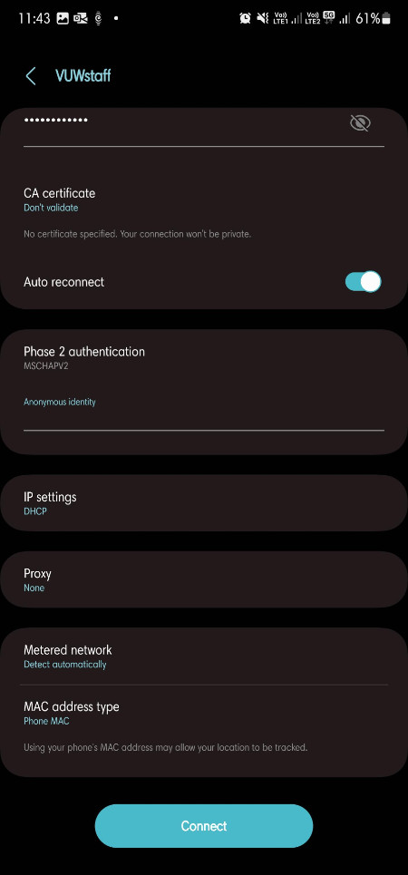 Screenshot of Android phone screen asking user to enter username and password.