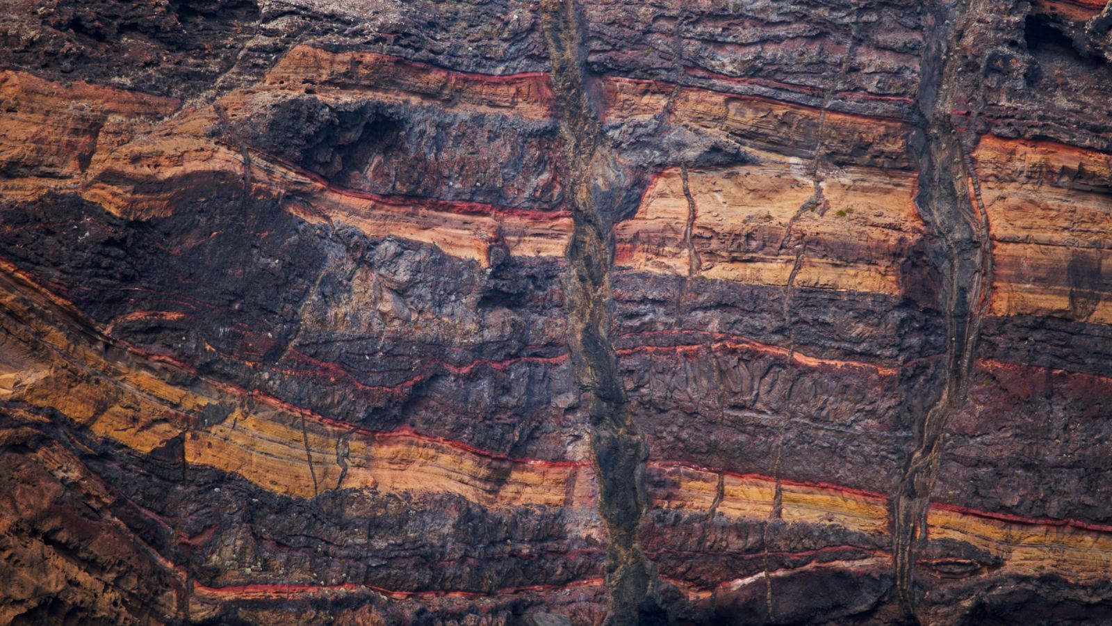 Different coloured layers of the Earth's crust