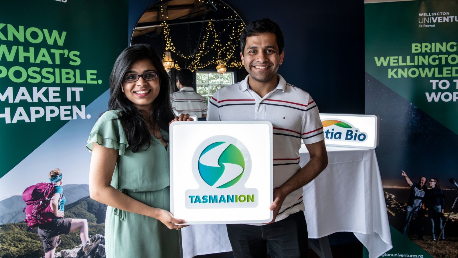 Tasmanion co-founder Dr Shalini Divya and Dr Ashwath Sundaresan, commercialisation manager at Wellington UniVentures