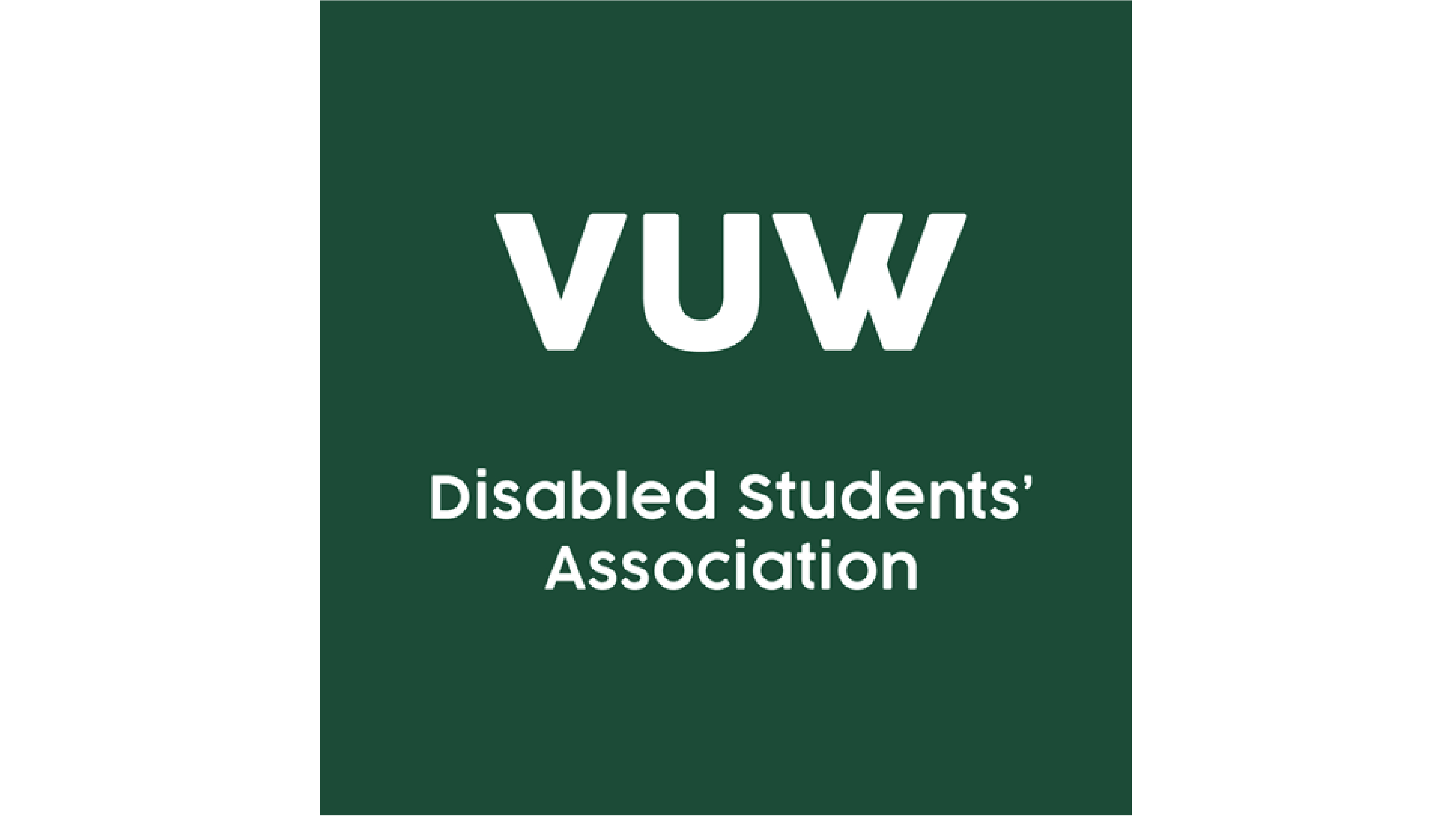 A dark green background, with the words VUW Disabled Student Association