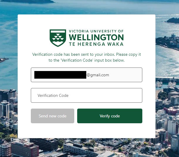 Screenshot from Puaha student portal showing field for entering verification code.