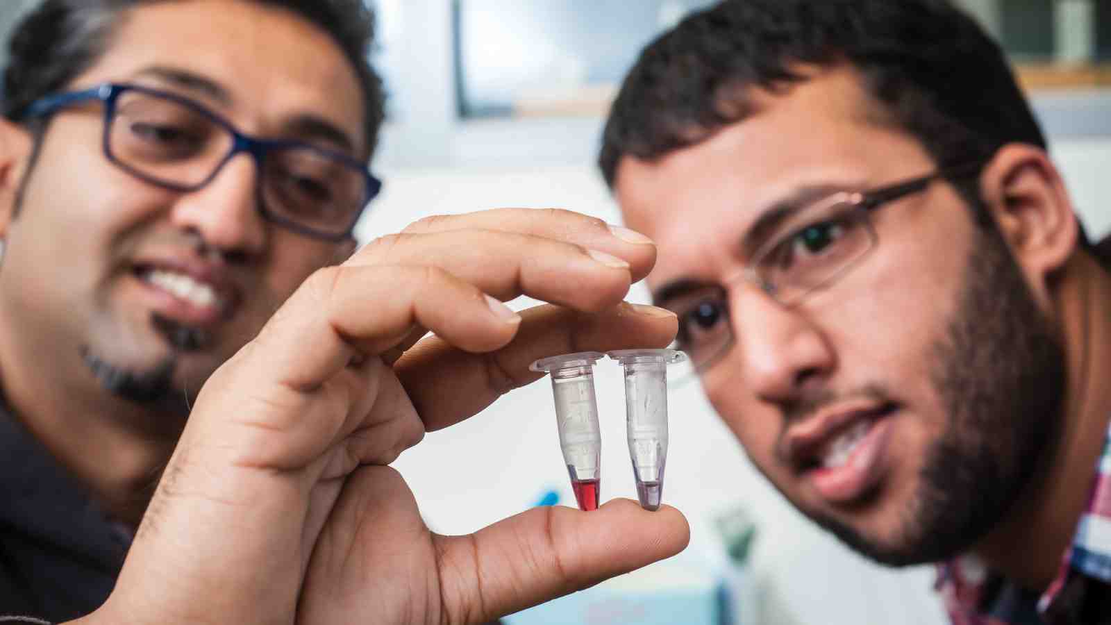 Shalen Kumar and Omar Alsager holding the sensors they developed.