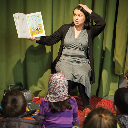 Librarian Andree Reynolds at a story-time session, Wellington Central Library.