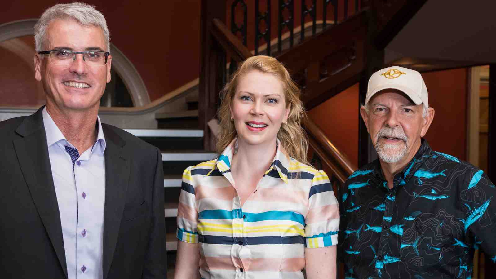 Professor Frazer Allan from Victoria and Kristy Grant and Jamie Selkirk from Miramar Creative stand looking at the camera.