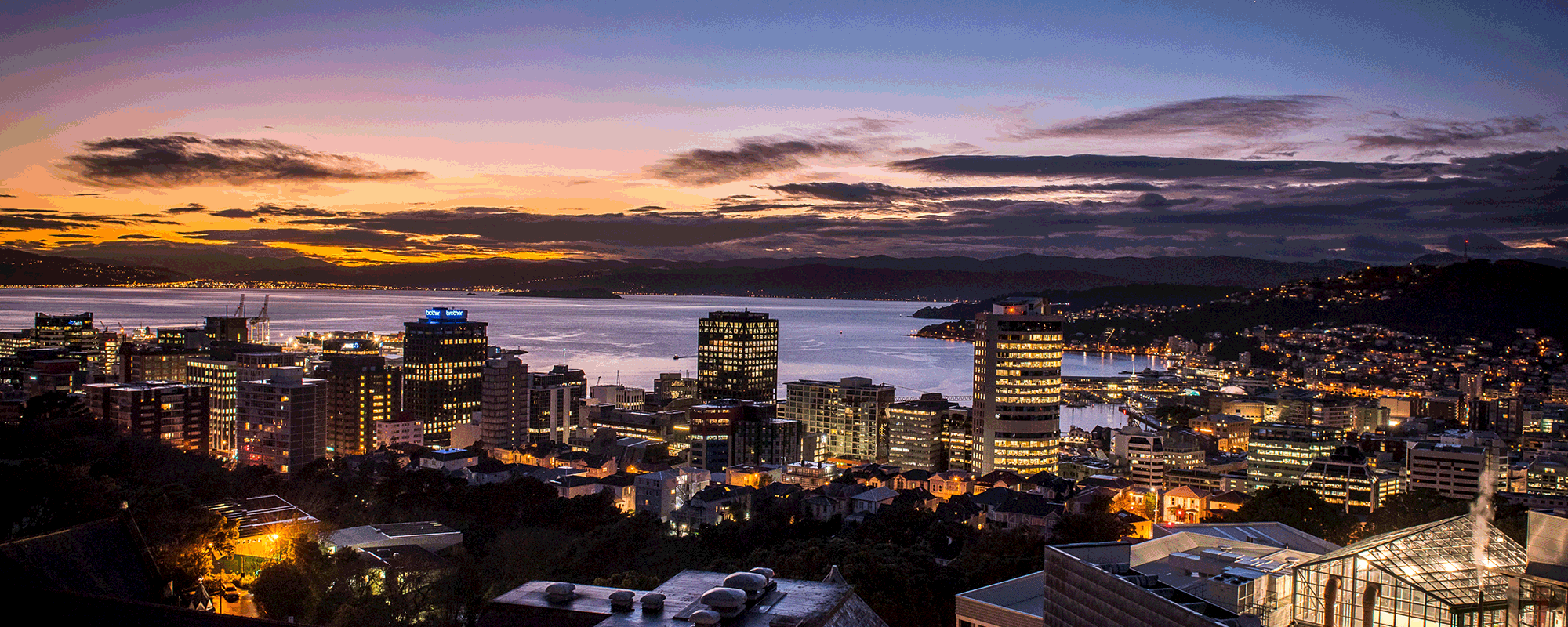 A cityscape image taken at dusk of Wellington.