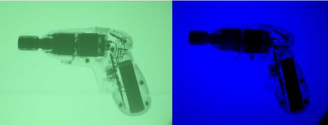 Xray drill comparrison of xray and phosphorus xray image of an electric drill