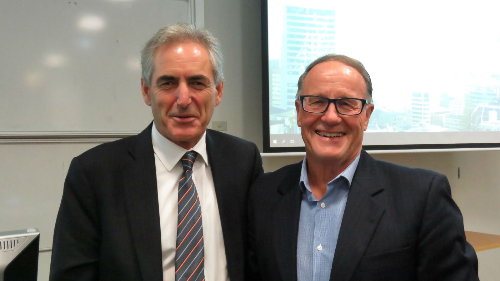 Professor Philip Morrison and Vice-Chancellor, Professor Grant Guildford, stand side-by-side at the event.