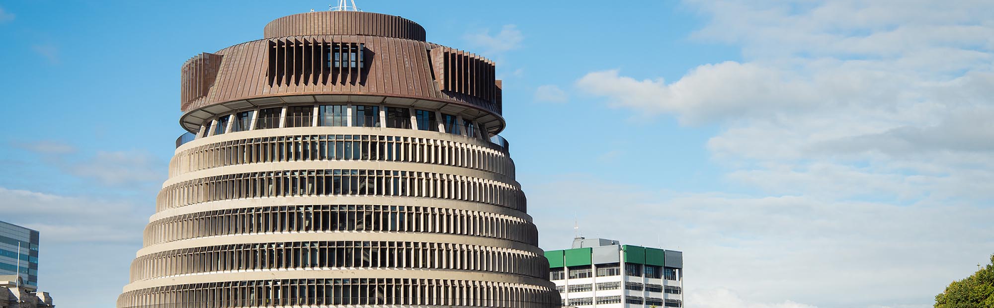 An image of parliament's Beehive building in Wellington.