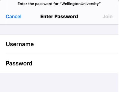 Username and password screen on apple iphone