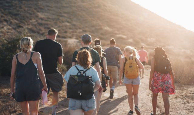 A group of people hiking together