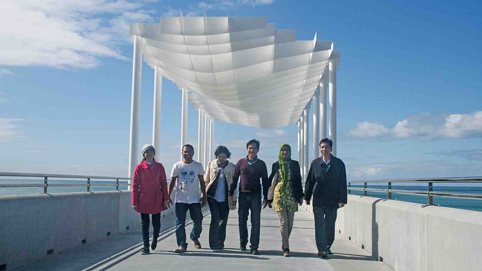 Group of student on pier.