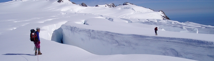 Measuring crevasse snow thickness, Franz Josef Glacier