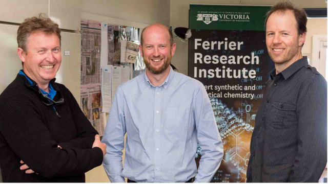Group photo of Ferrier Research Institute scientists – From left, Professor Gary Evans, Dr Phillip Rendle and Professor Bradley Williams.