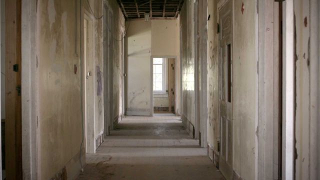 A 'still' from 'Humans', courtesy of Shu Run Yap – An empty corridor in an abandoned building.