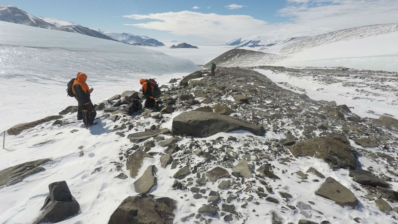 Students conducting research in the Football moraines, Idisto Inlet, Antarctica.