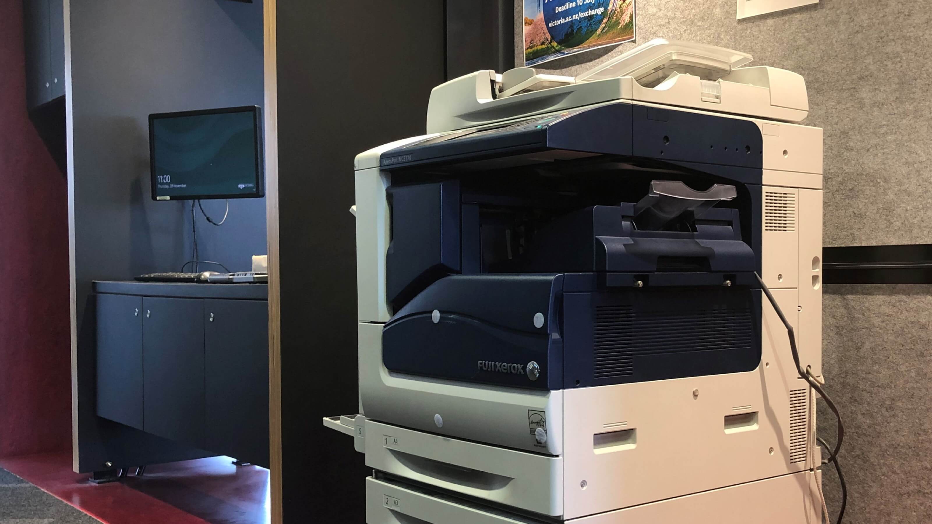 An image of multifunction printer/photocopier in the library.