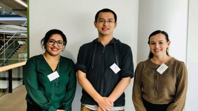 Prize winners at the NZASIA conference – Postgraduate students Meera Muralidharan (Wellington) and Bolin Hu (Auckland) who won NZASIA prizes, with Jasmine Edwards (Wellington) who won support from the Asia NZ.