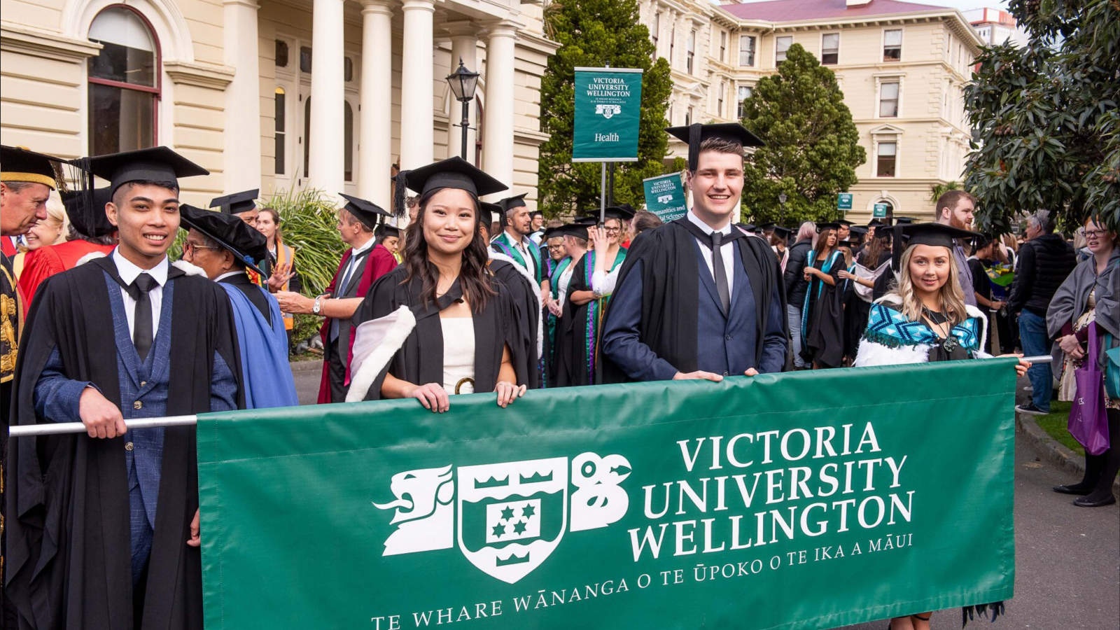 front of graduation parade for Victoria University of Wellington