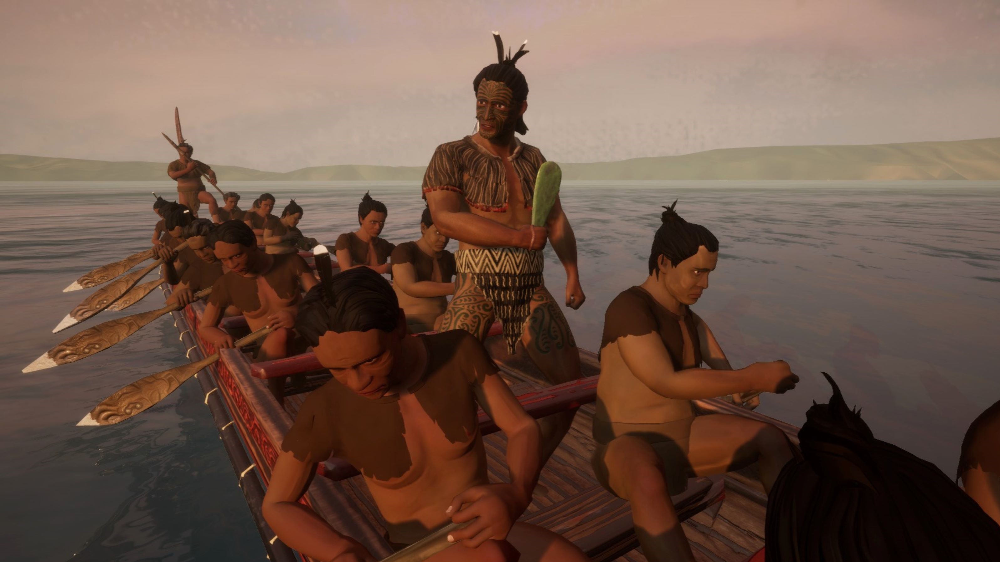 A digital image of Māori on a waka.