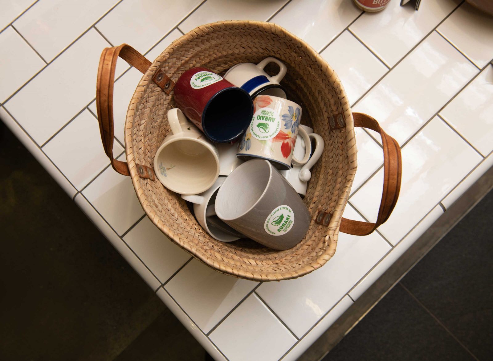 Basket of coffee cups