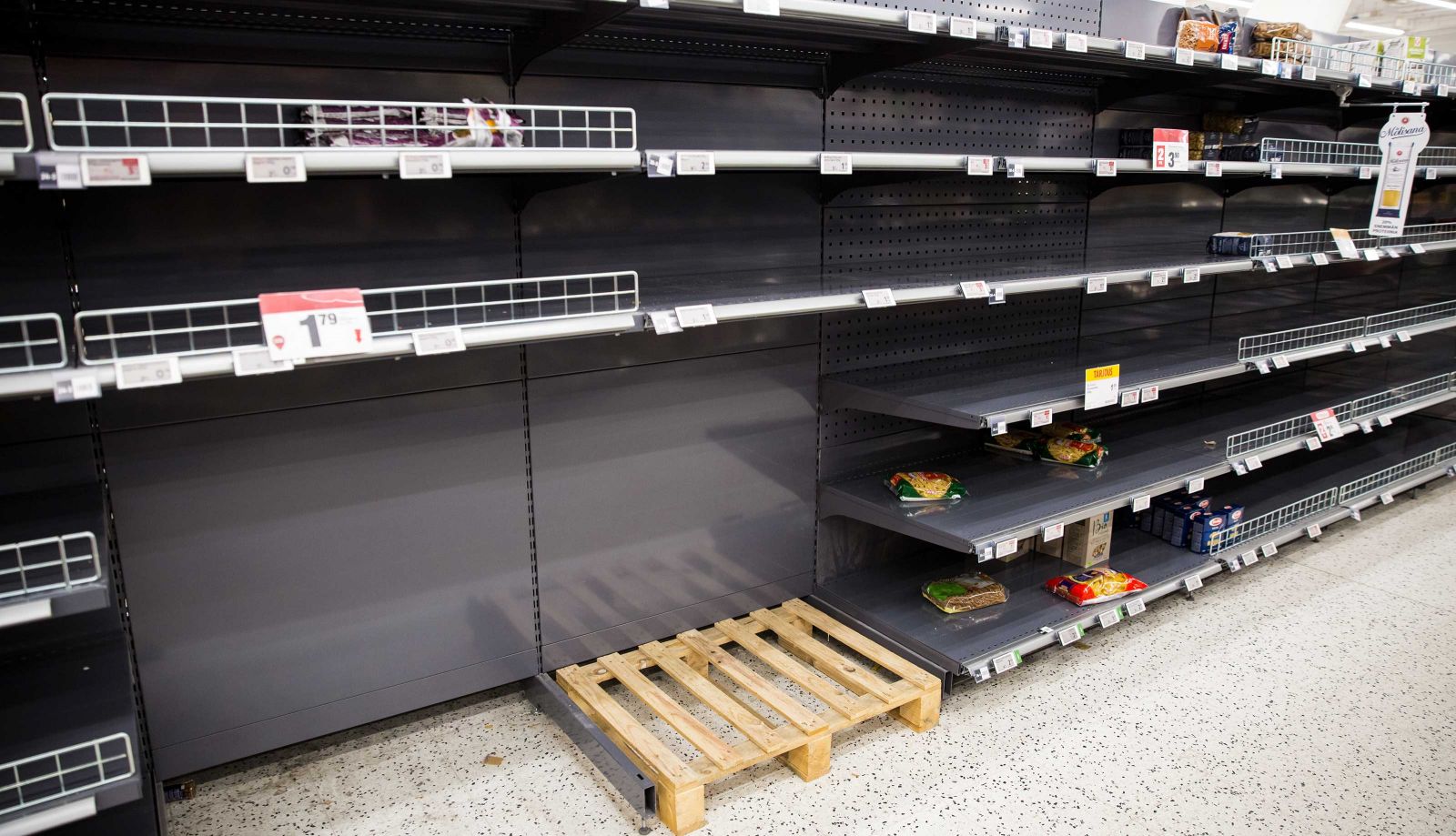 an empty supermarket shelf