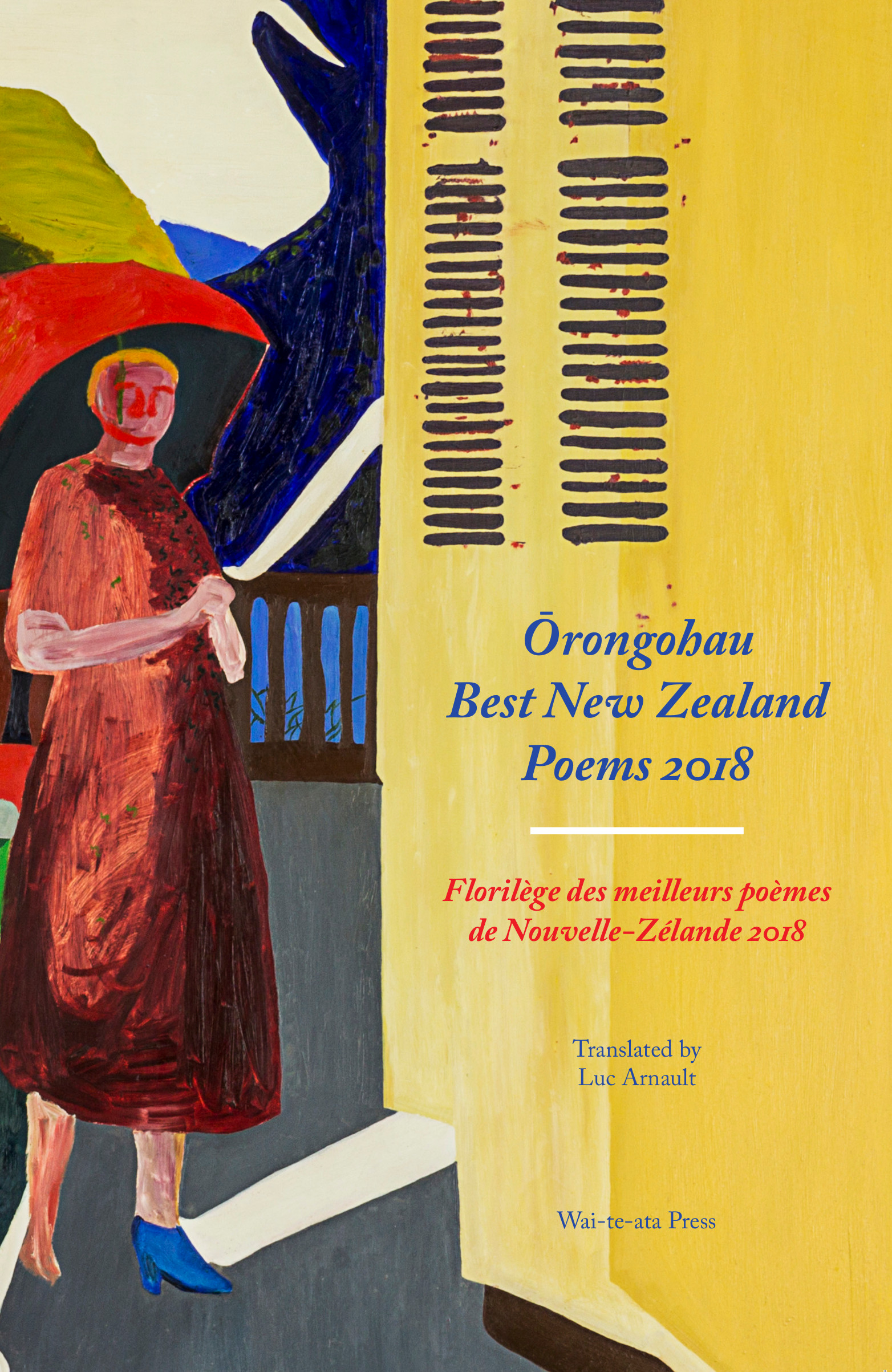 Cover of French bilingual edition of Best NZ Poems 2018, featuring a painting by Jeffrey Harris