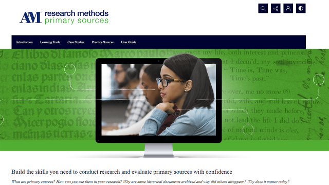 Screenshot of home page of Adam Matthew Research Methods Primary Sources