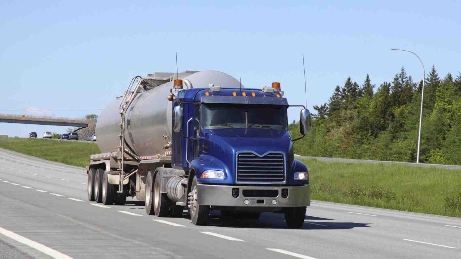 Petrol tanker driving on the highway