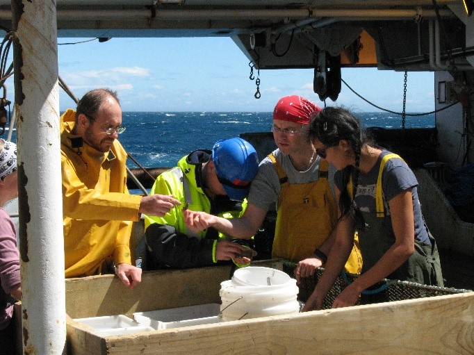 A group of researchers on a boat.