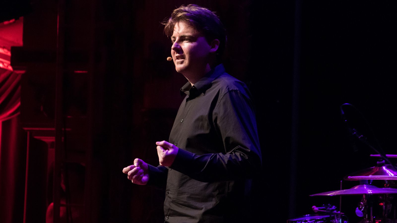 Jason Long speaking at TedX Wellington about robot musicians