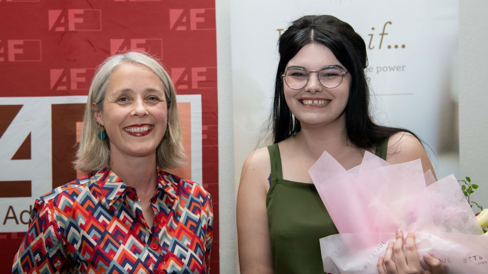 IIML MA Fiction Coordinator Kate Duignan with 2019 Adam Foundation Prize in Creative Writing winner Rebecca K. Reilly