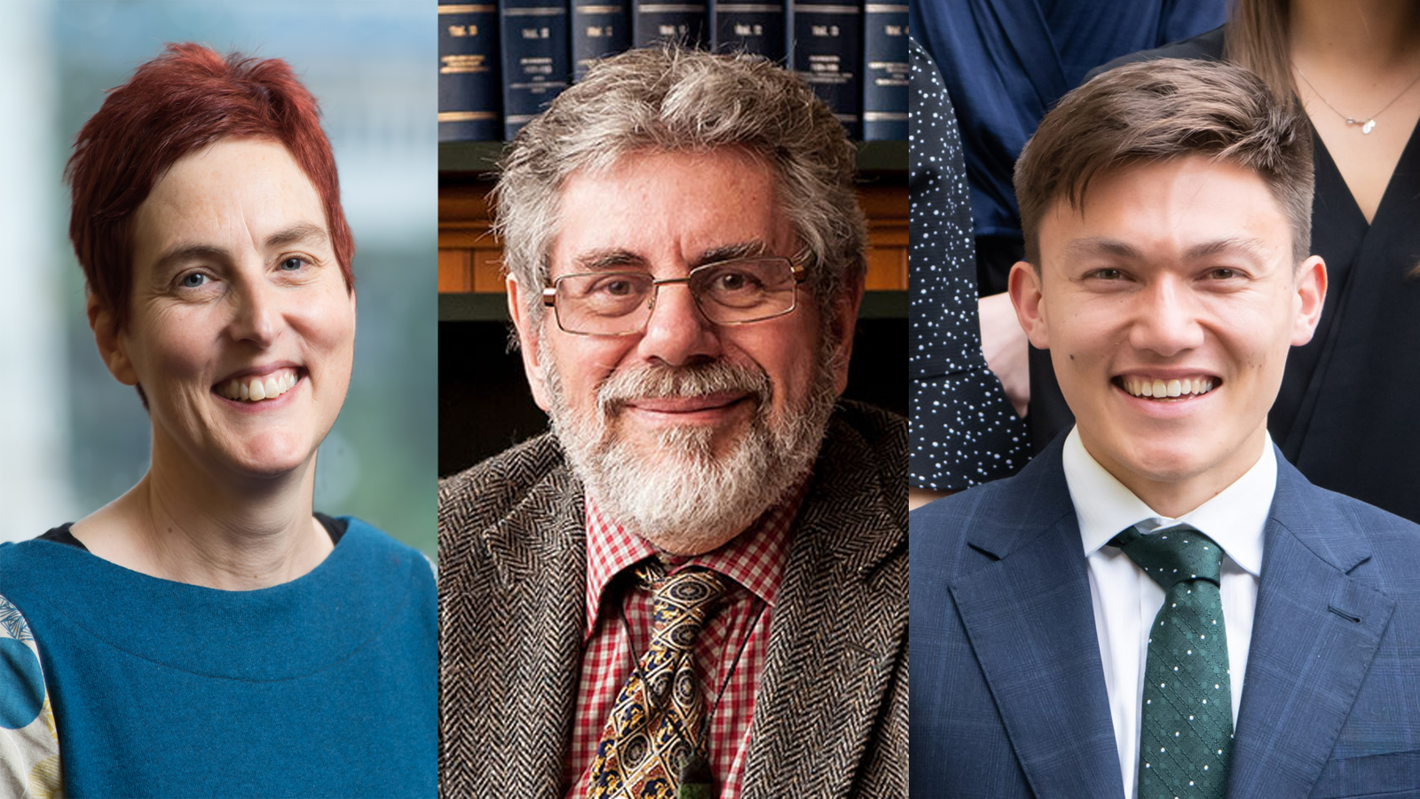 Three images together – (From left to right) Professor Claudia Geiringer, Professor Richard Boast QC and alumnus Nathan Tse.