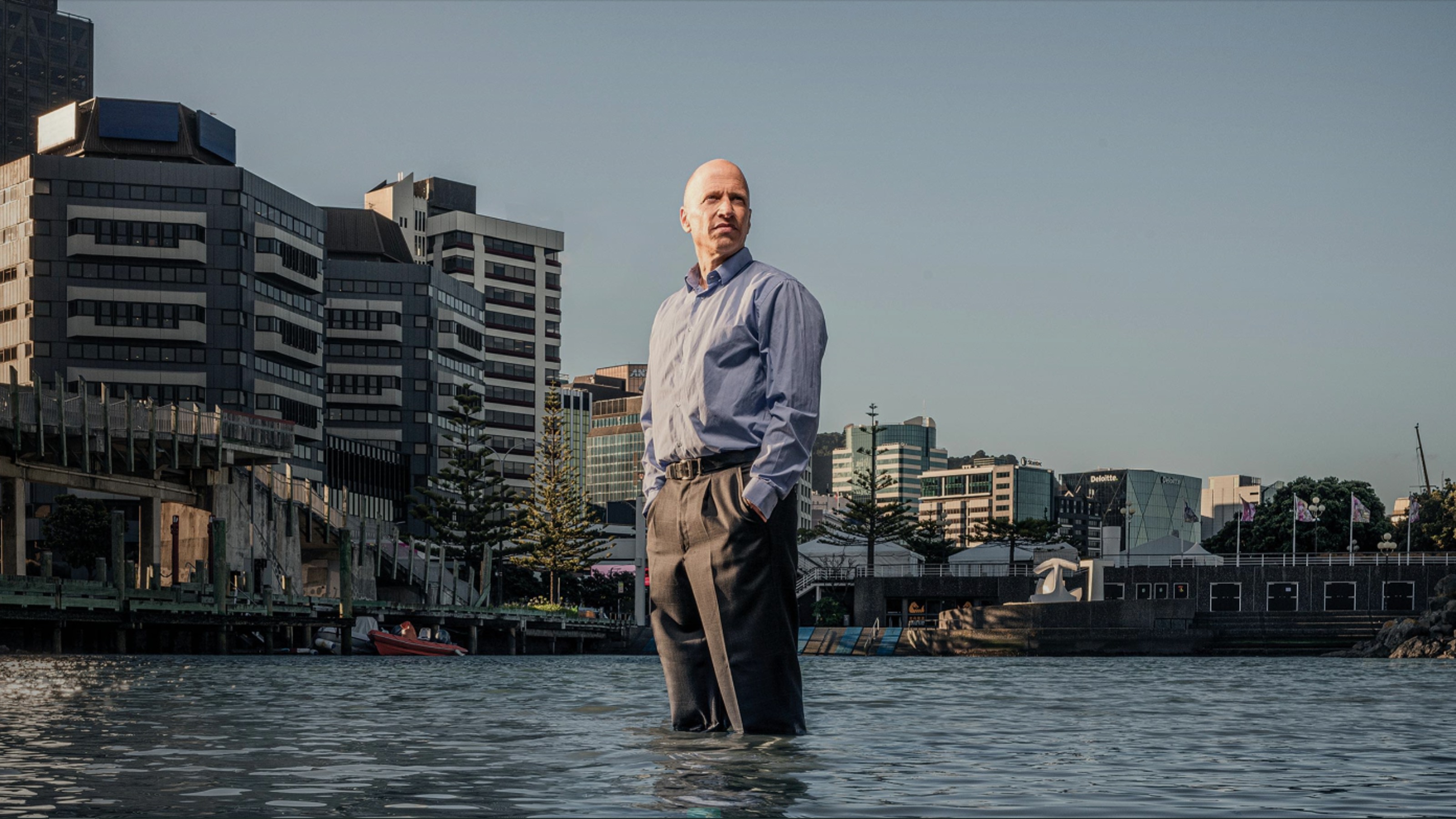 Professor Ilan Noy stands in Wellington's lagoon