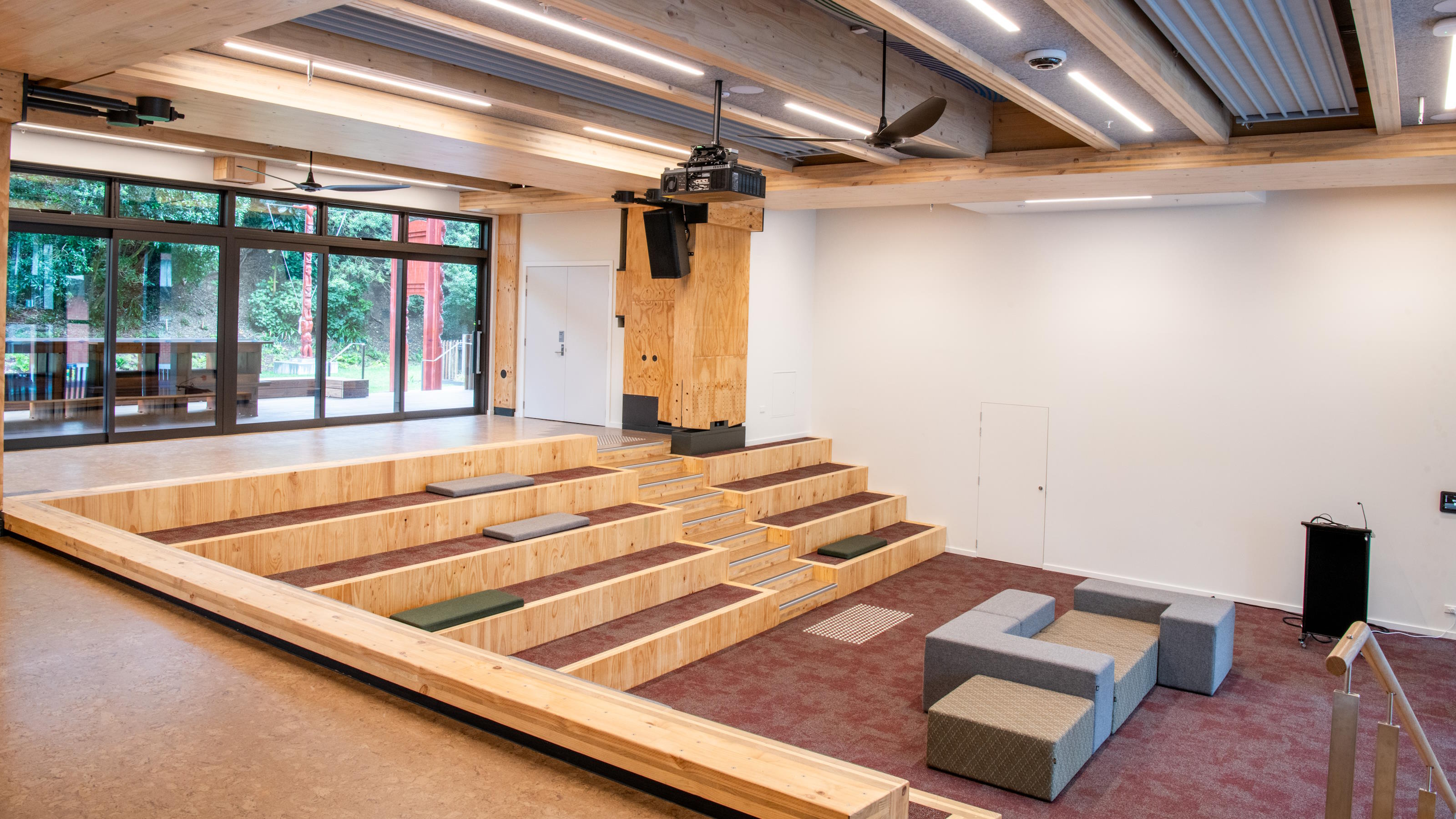 Tiered seating area within a new building