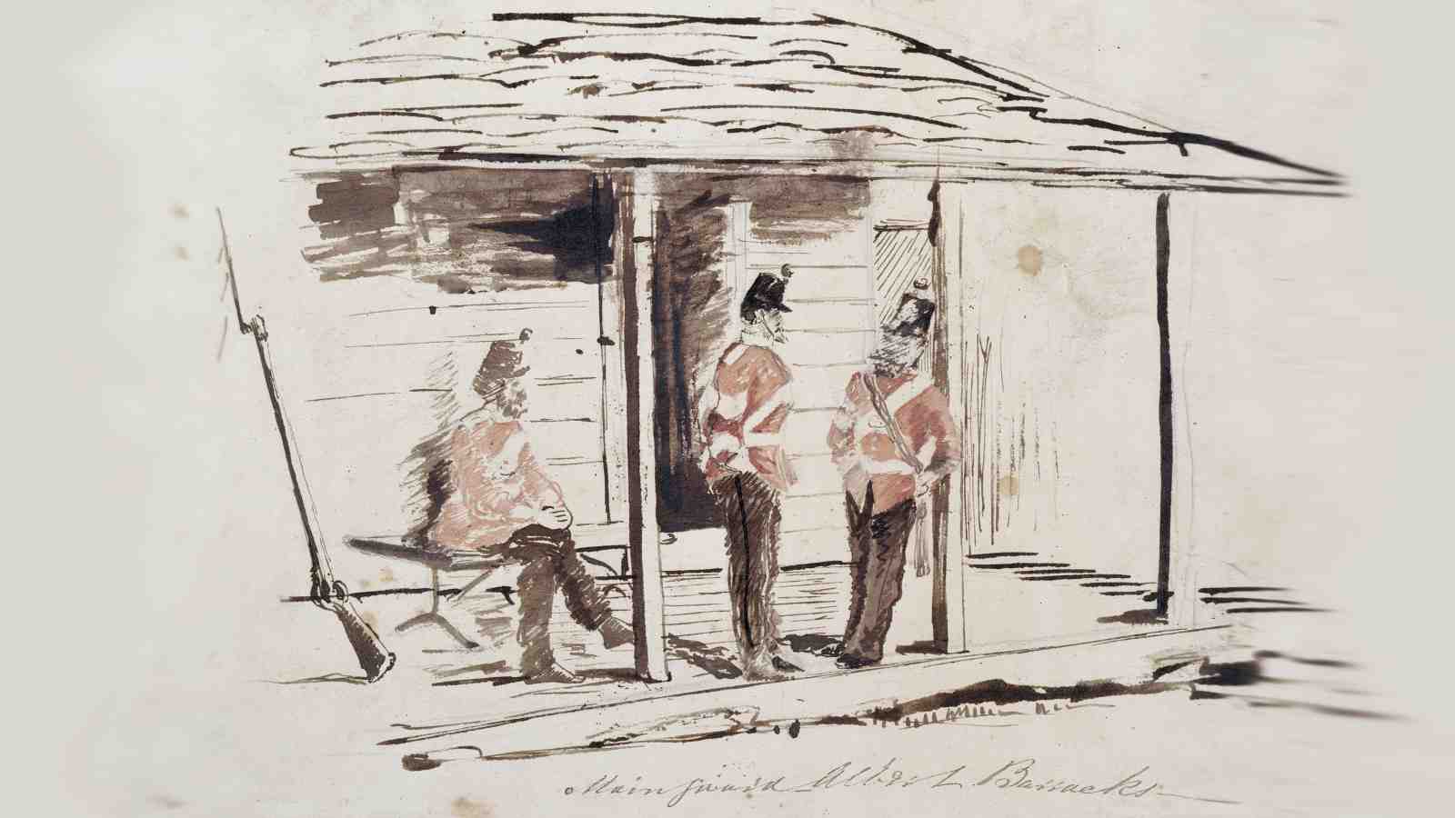 Soldiers at Albert Barracks, Auckland, 1860s