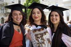 Hollie Russell, Tarapuhi Bryers-Brown and Tayla Hancock in academic dress for graduation