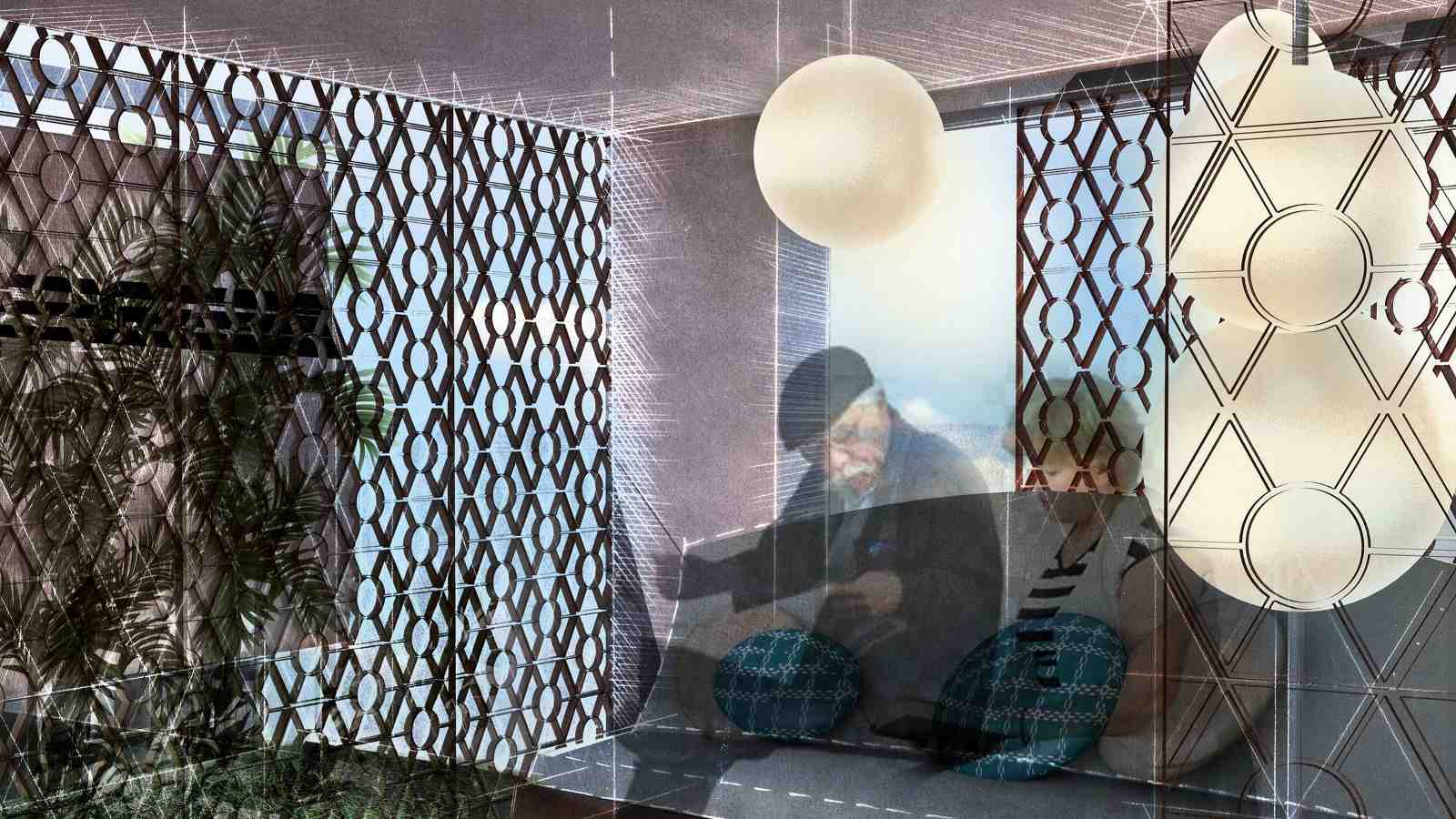 Sumaiya Abdul Rahman’s living space design, featuring mashrabiya (lattice-like screens to enhance privacy). 