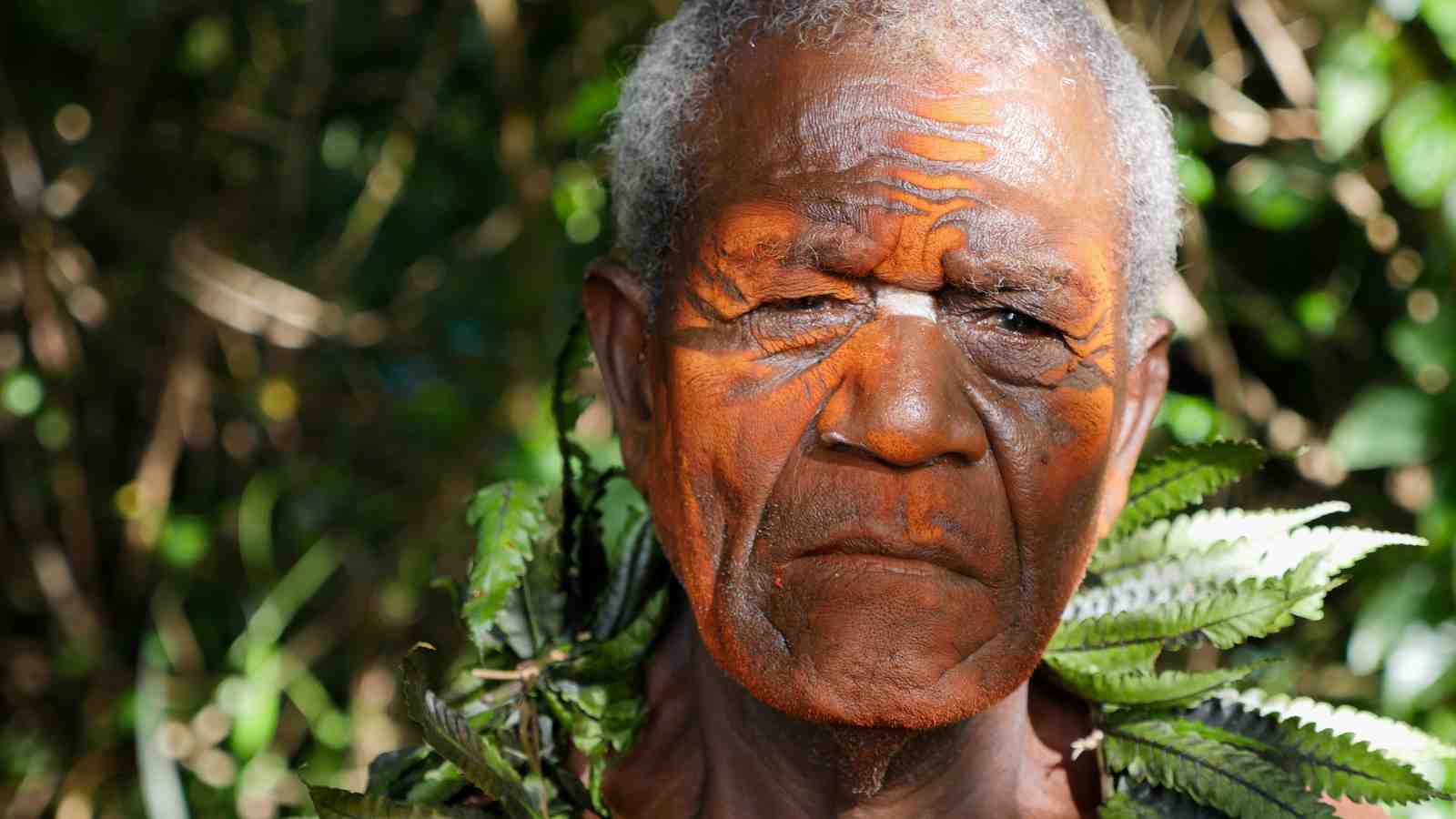 Close up of the face of a shaman from the Lak community of Papua New Guinea