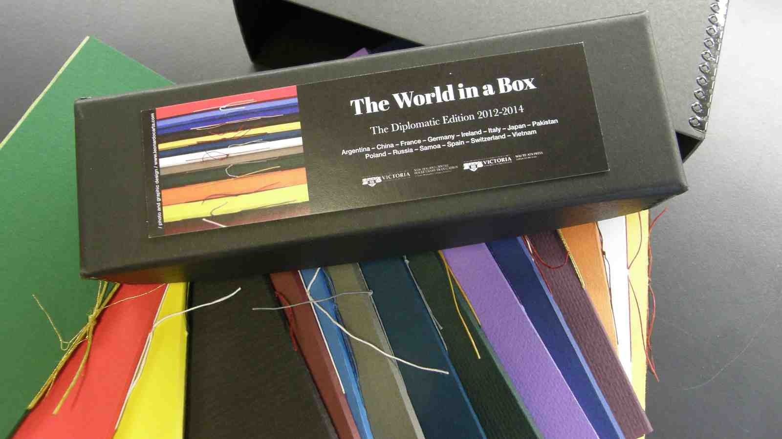The World in a Box collection with it's colourful contents fanned out beneath the bow.