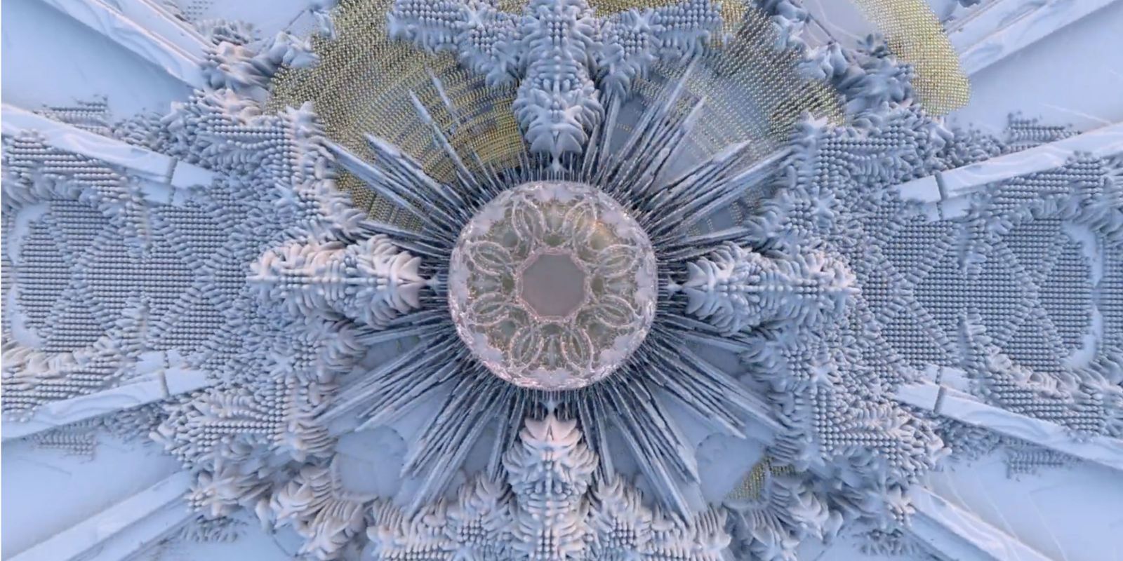 A digitally created fractal-like snowflake – ‘Coral’ by MDT student, Henri Spencer, created using SideFX Houdini software.