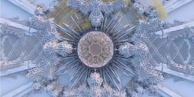 A digitally created fractal-like snowflake – ‘Coral’ by MDT student, Henri Spencer, created using SideFX Houdini software.