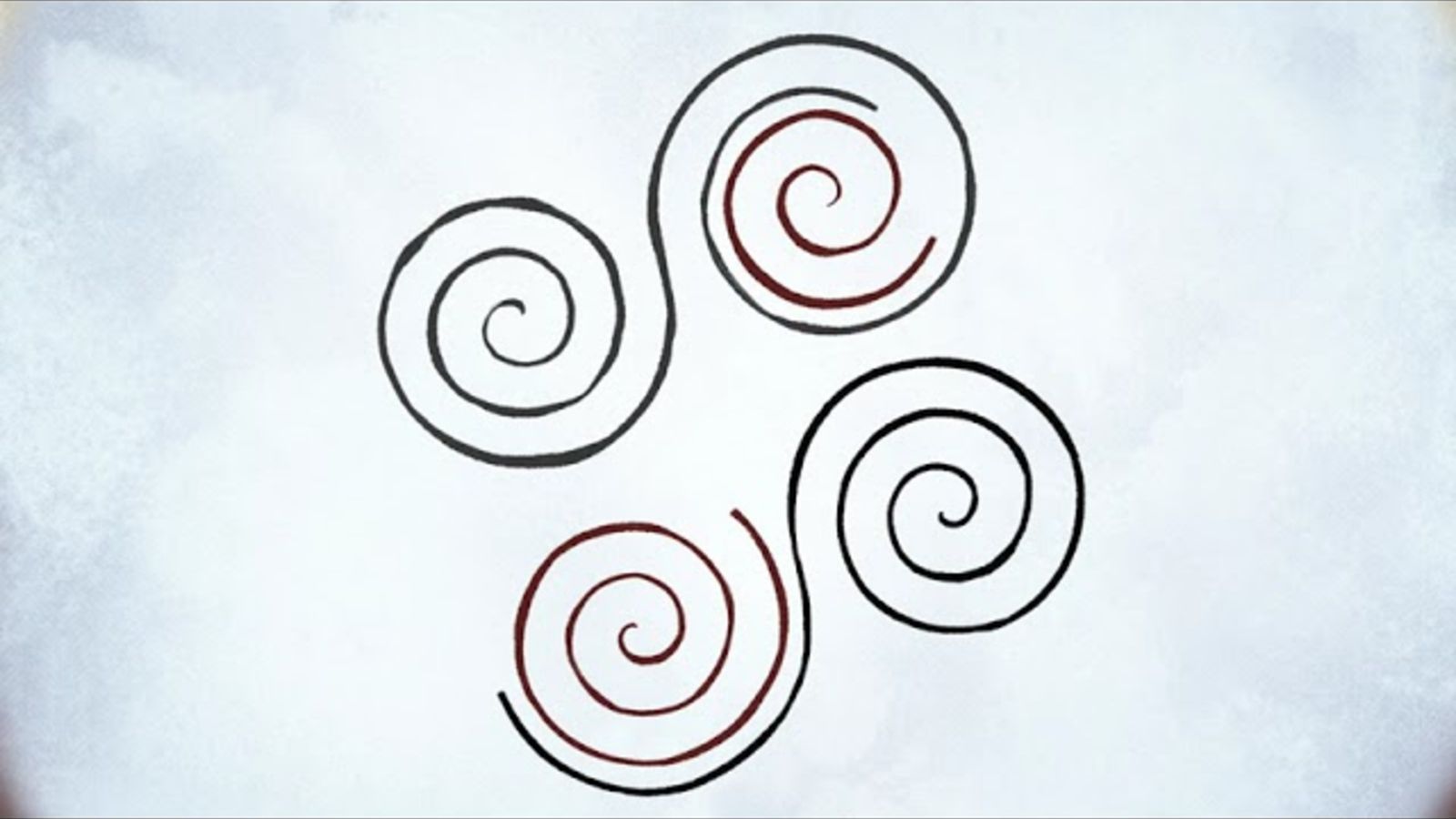 An abstract black spiral pattern on a grey background.