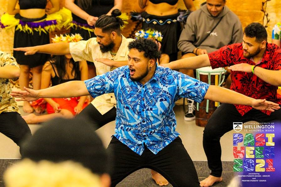 Tyson Ratai, leading the Victoria University of Wellington Cook Island Association performance, image credit: Lionel Taito-Matamua