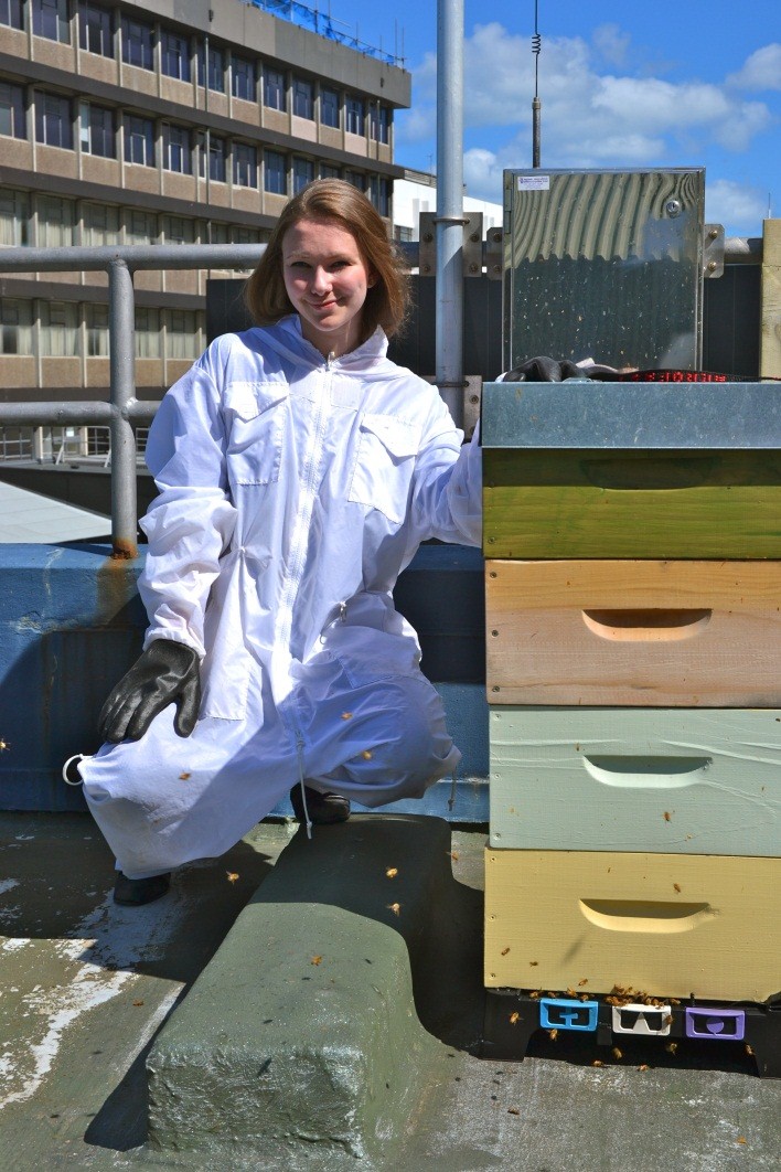 Mary in the bee hives on Kirk