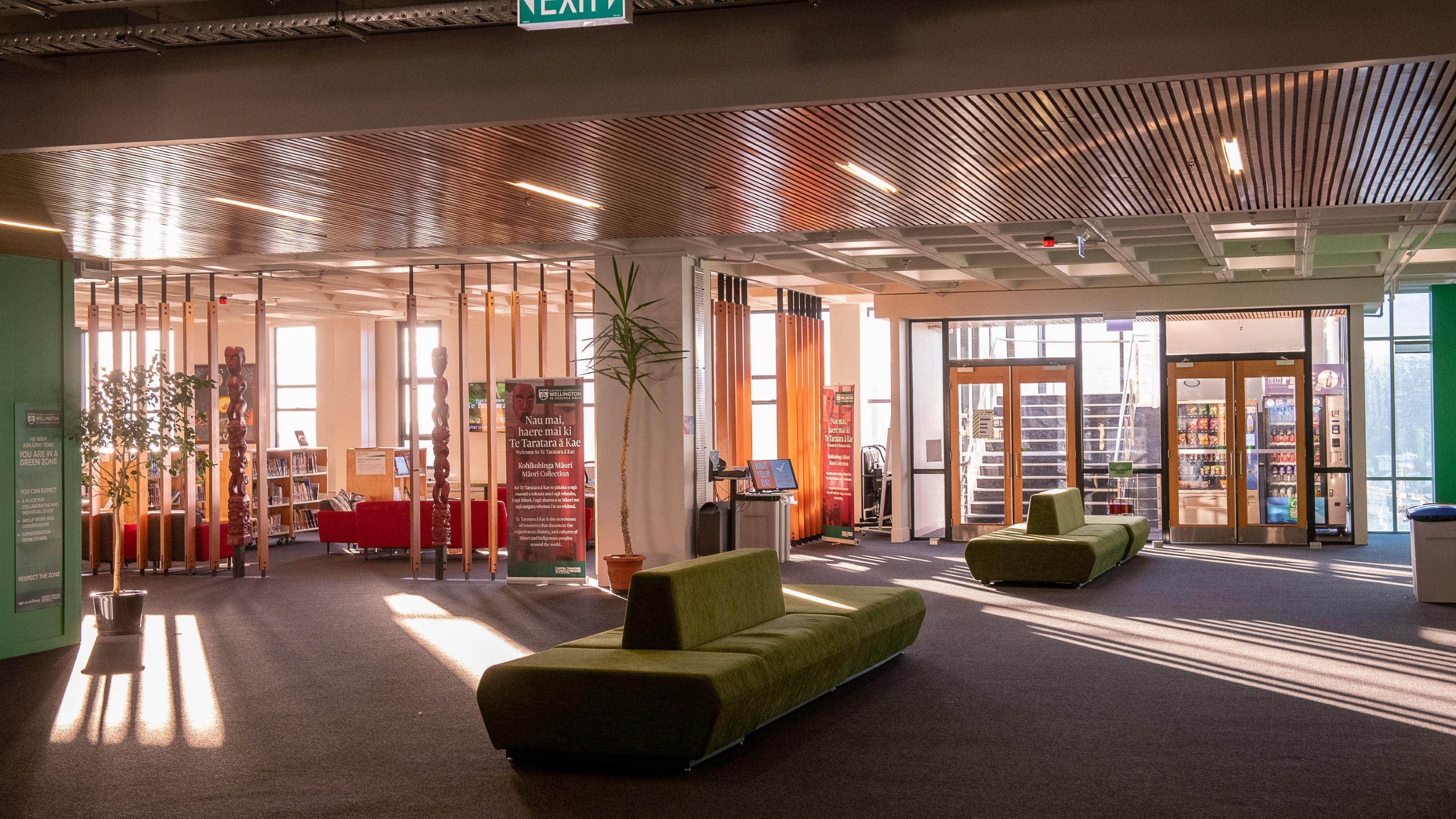 Sunlit library foyer