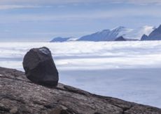 An important rock (used in this research) sitting on the slope McKay Glacier has retreated from, Antarctica. 