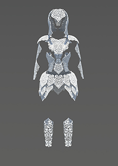 An outfit made of lace, resembling armour