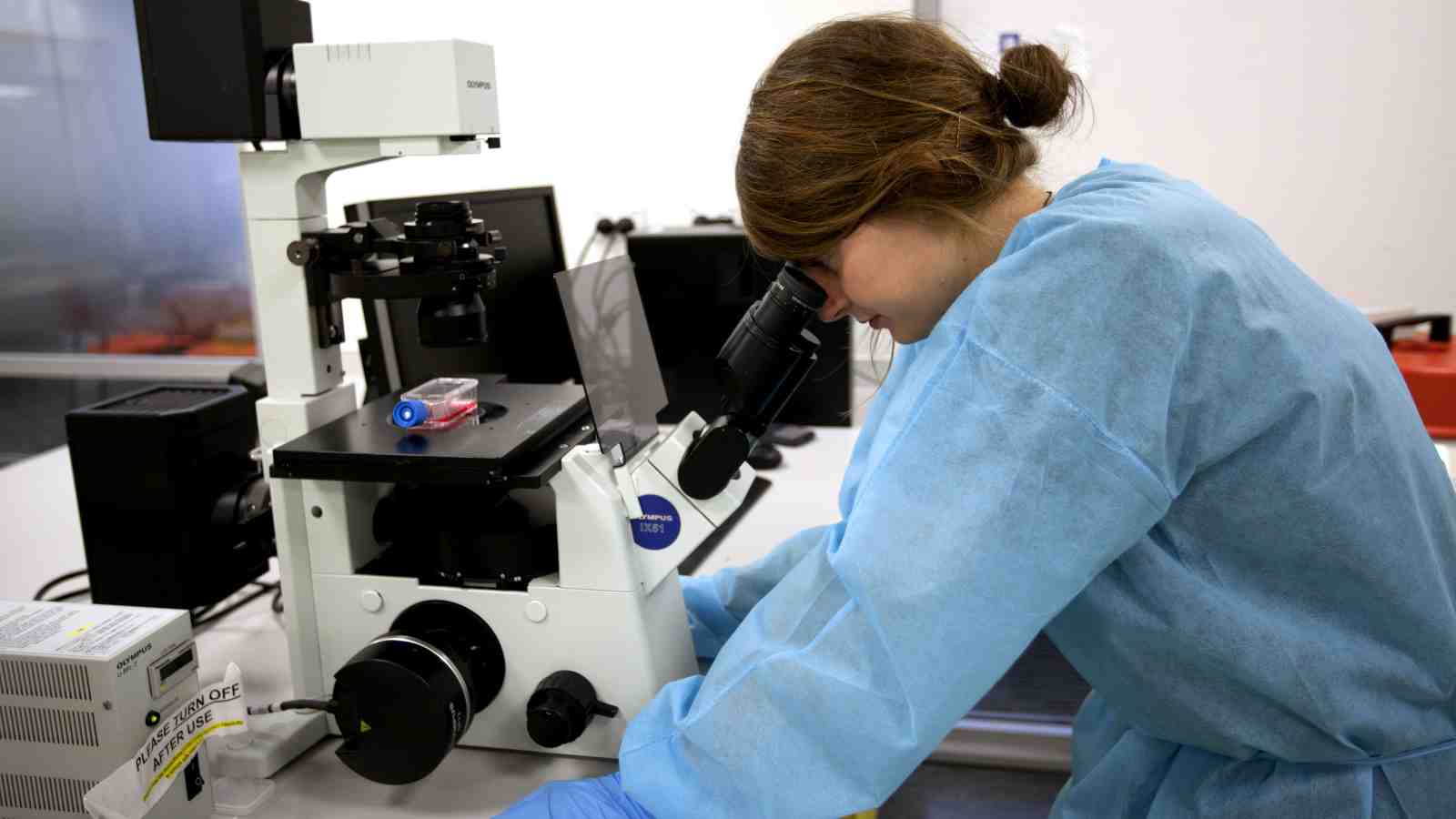 Science student Malaghan using electron microscope