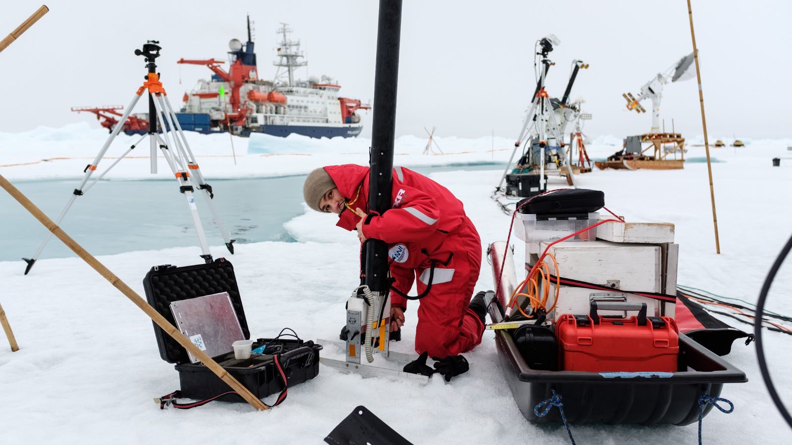 Dr Ruzica Dadic on the ice with some of her instruments